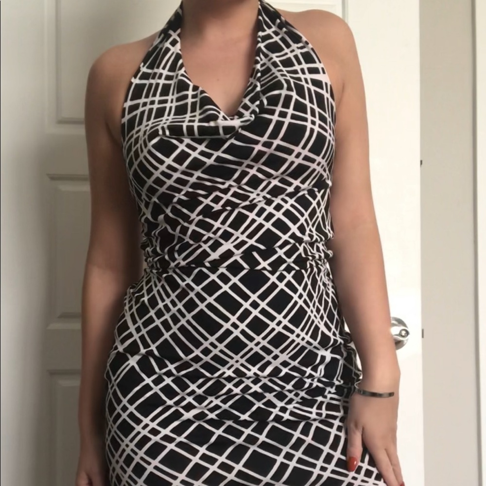 Geometric Halter Dress Black/White